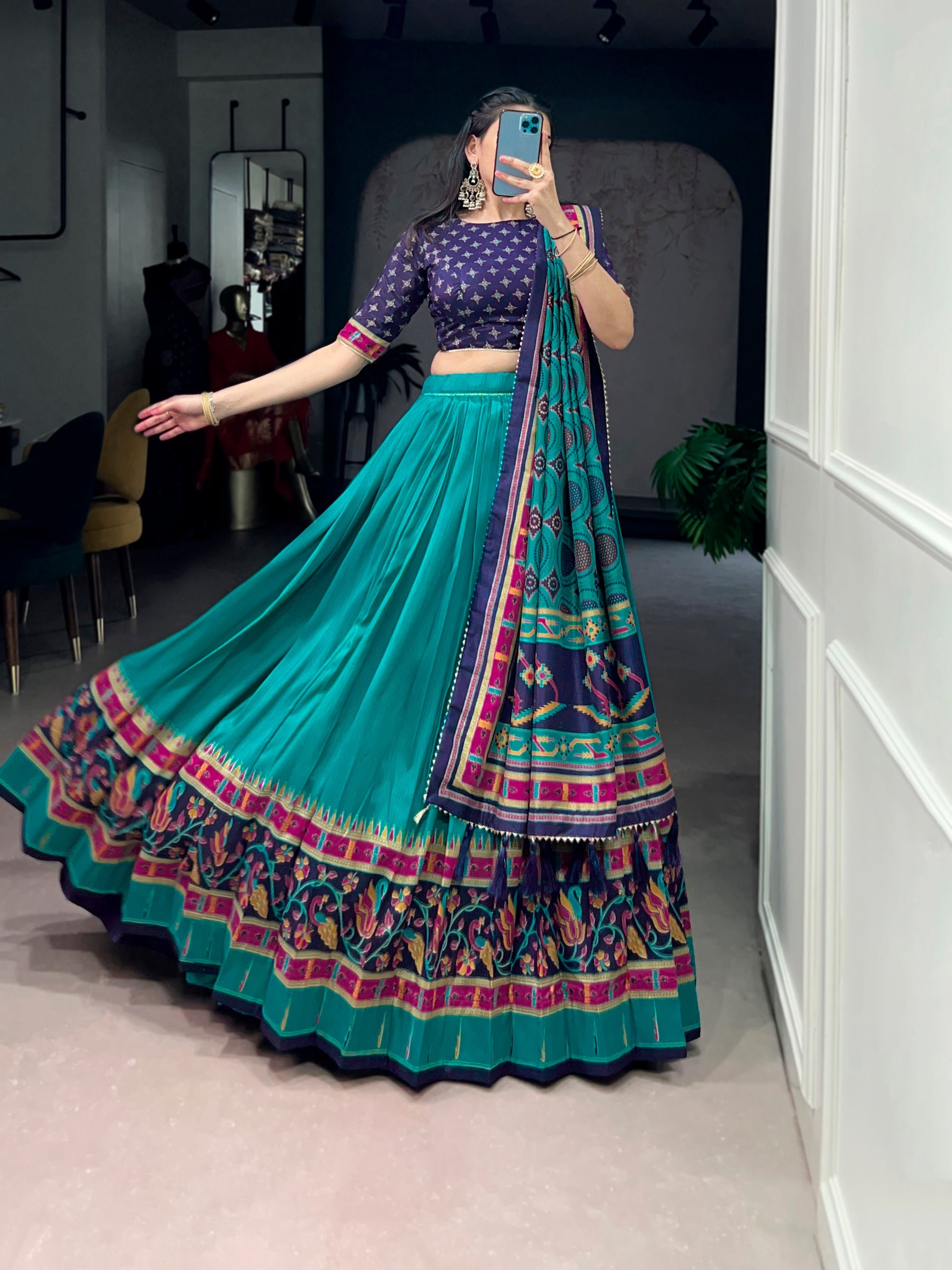 Lorenvalley Fashion Skyblue Tasar SilkPrinted with Iconic Sparkle Lehenga Choli with Dupatta | Grocsy