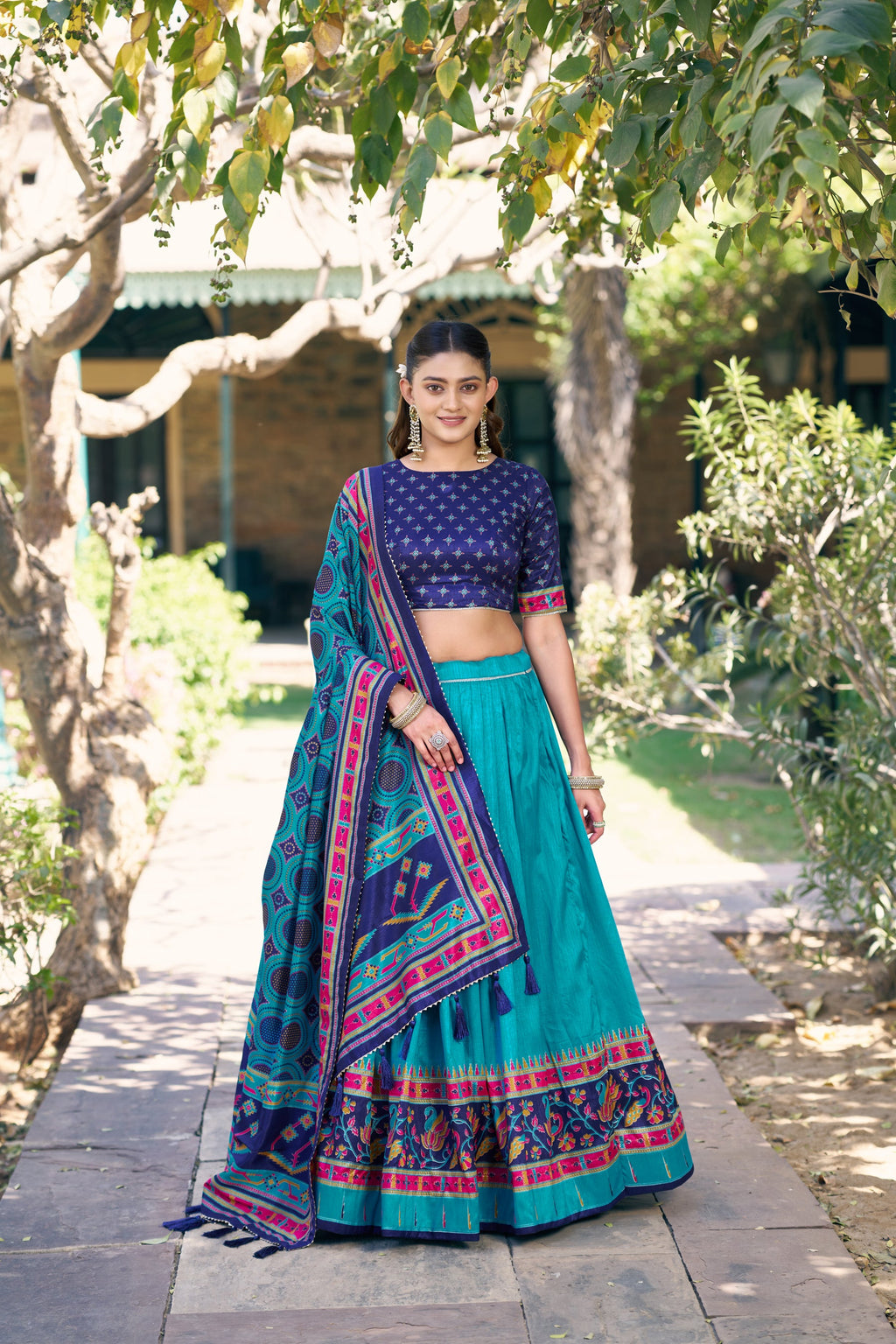 Lorenvalley Fashion Skyblue Tasar Silkprinted With Iconic Sparkle Lehenga Choli With Dupatta | Grocsy