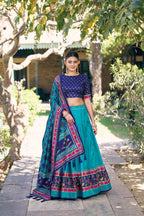 Lorenvalley Fashion Skyblue Tasar Silkprinted With Iconic Sparkle Lehenga Choli With Dupatta | Grocsy