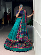 Lorenvalley Fashion Skyblue Tasar SilkPrinted with Iconic Sparkle Lehenga Choli with Dupatta | Grocsy