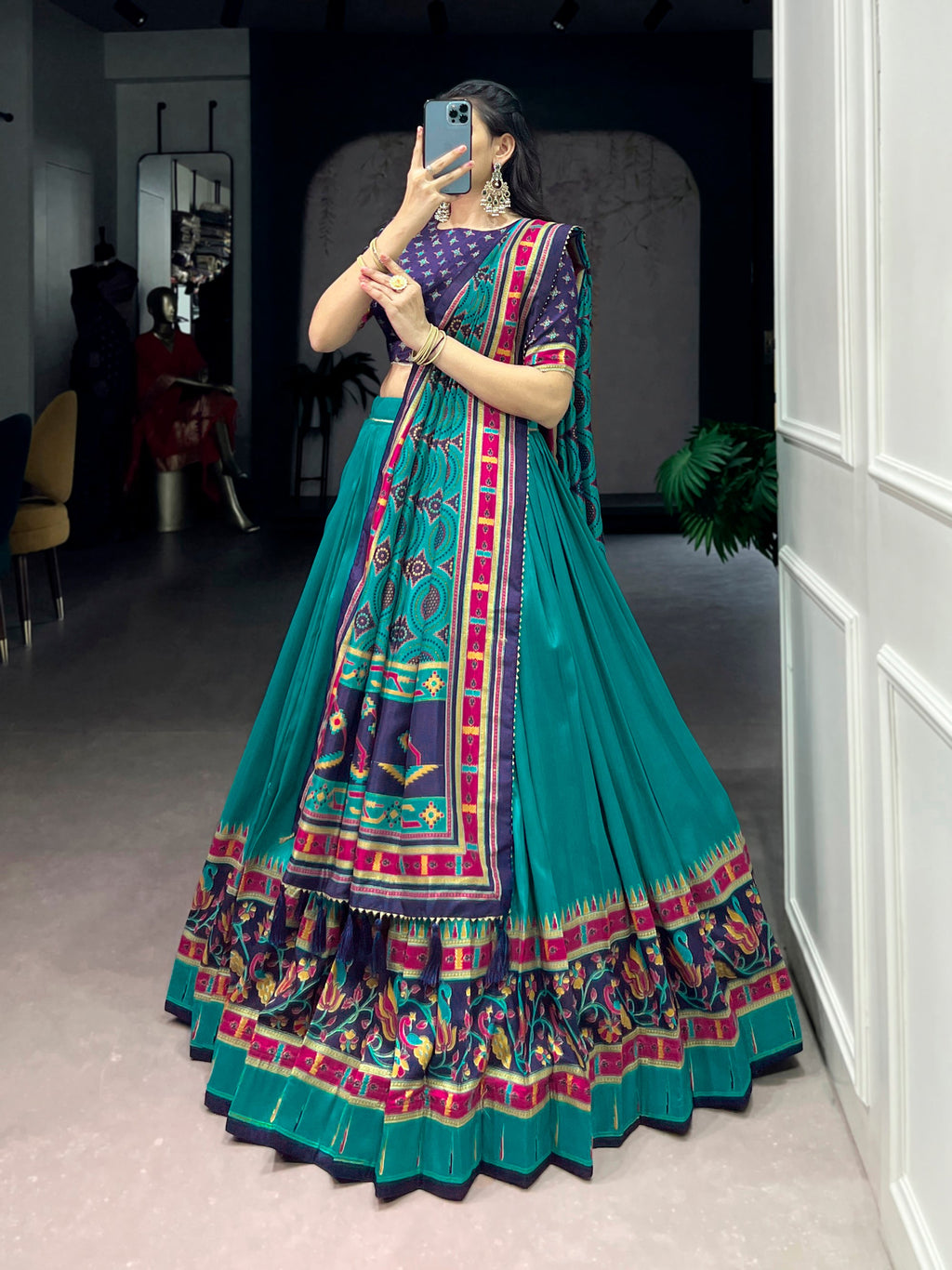Lorenvalley Fashion Skyblue Tasar SilkPrinted with Iconic Sparkle Lehenga Choli with Dupatta | Grocsy