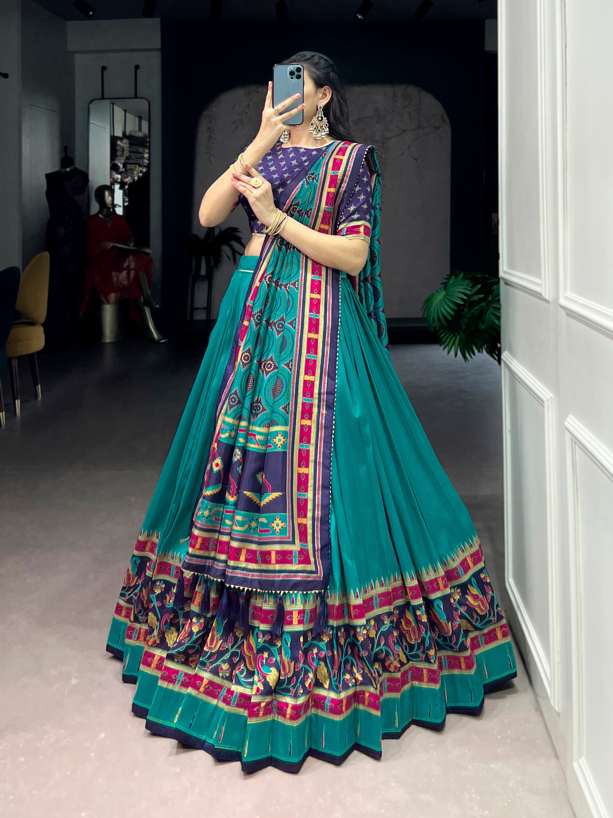 Lorenvalley Fashion Skyblue Tasar SilkPrinted with Iconic Sparkle Lehenga Choli with Dupatta | Grocsy