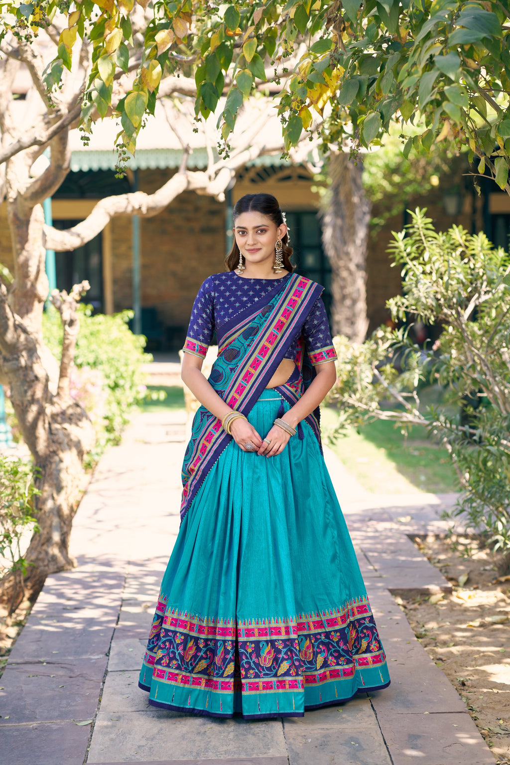 Lorenvalley Fashion Skyblue Tasar Silkprinted With Iconic Sparkle Lehenga Choli With Dupatta | Grocsy