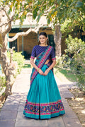 Lorenvalley Fashion Skyblue Tasar Silkprinted With Iconic Sparkle Lehenga Choli With Dupatta | Grocsy