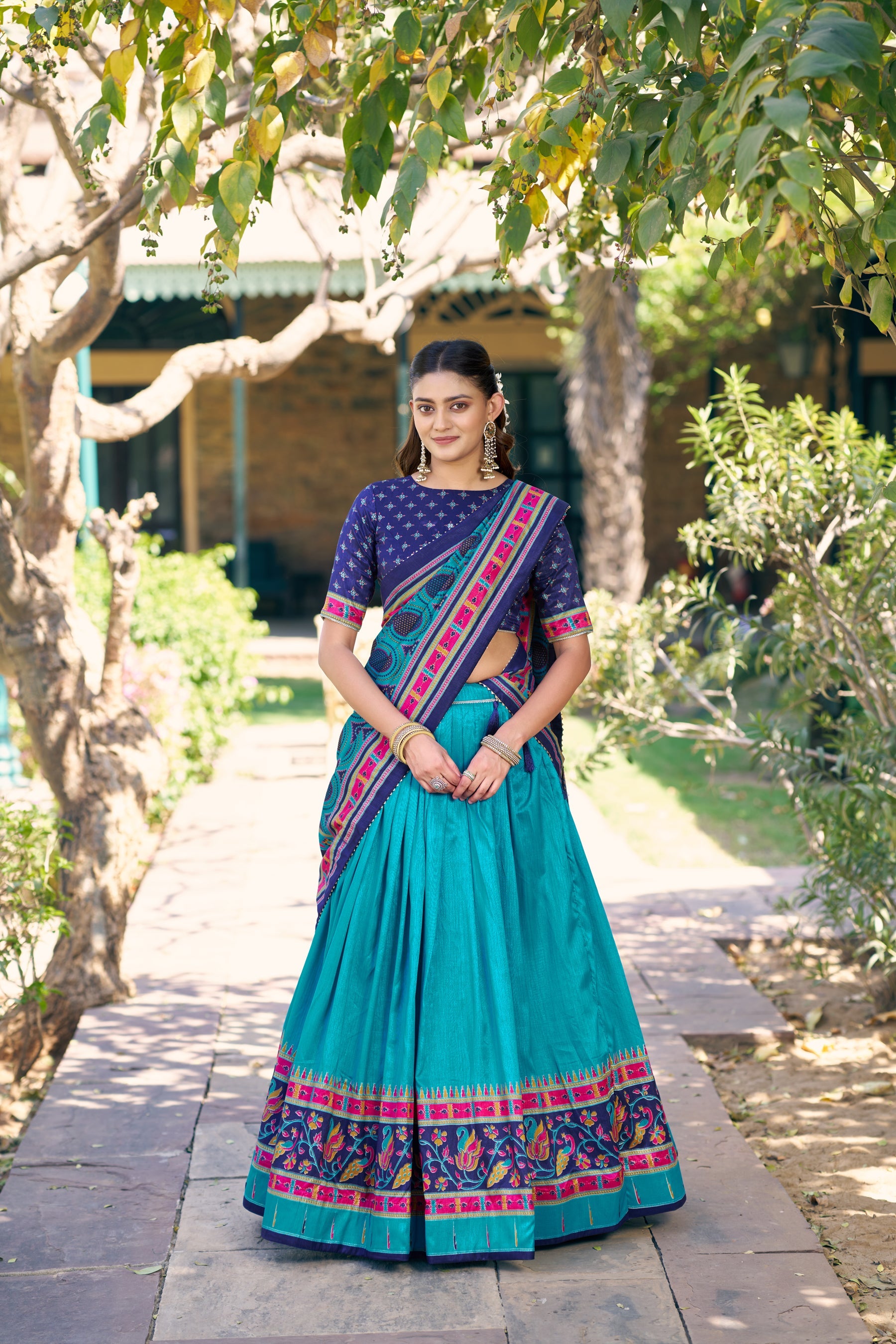 Lorenvalley Fashion Skyblue Tasar Silkprinted With Iconic Sparkle Lehenga Choli With Dupatta | Grocsy