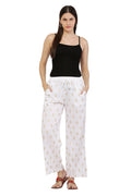 PAVONINE White Color Full Golden Leaf Print Palazzo For Women Pant | Grocsy