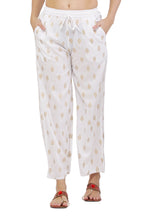 PAVONINE White Color Full Golden Leaf Print Palazzo For Women Pant | Grocsy