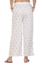 PAVONINE White Color Full Golden Leaf Print Palazzo For Women Pant | Grocsy