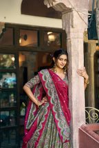 Lorenvalley Fashion Green Tasar Silk Gilded Motif Foil Printed Lehenga Choli with Dupatta | Grocsy