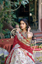 Lorenvalley Fashion Offwhite Tasar Silk Gilded Motif Foil Printed Lehenga Choli with Dupatta | Grocsy