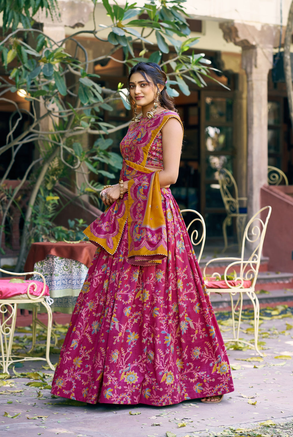 Lorenvalley Fashion Pink Tasar Silk Gilded Motif Foil Printed Lehenga Choli with Dupatta | Grocsy