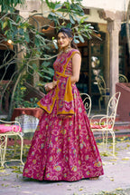 Lorenvalley Fashion Pink Tasar Silk Gilded Motif Foil Printed Lehenga Choli with Dupatta | Grocsy