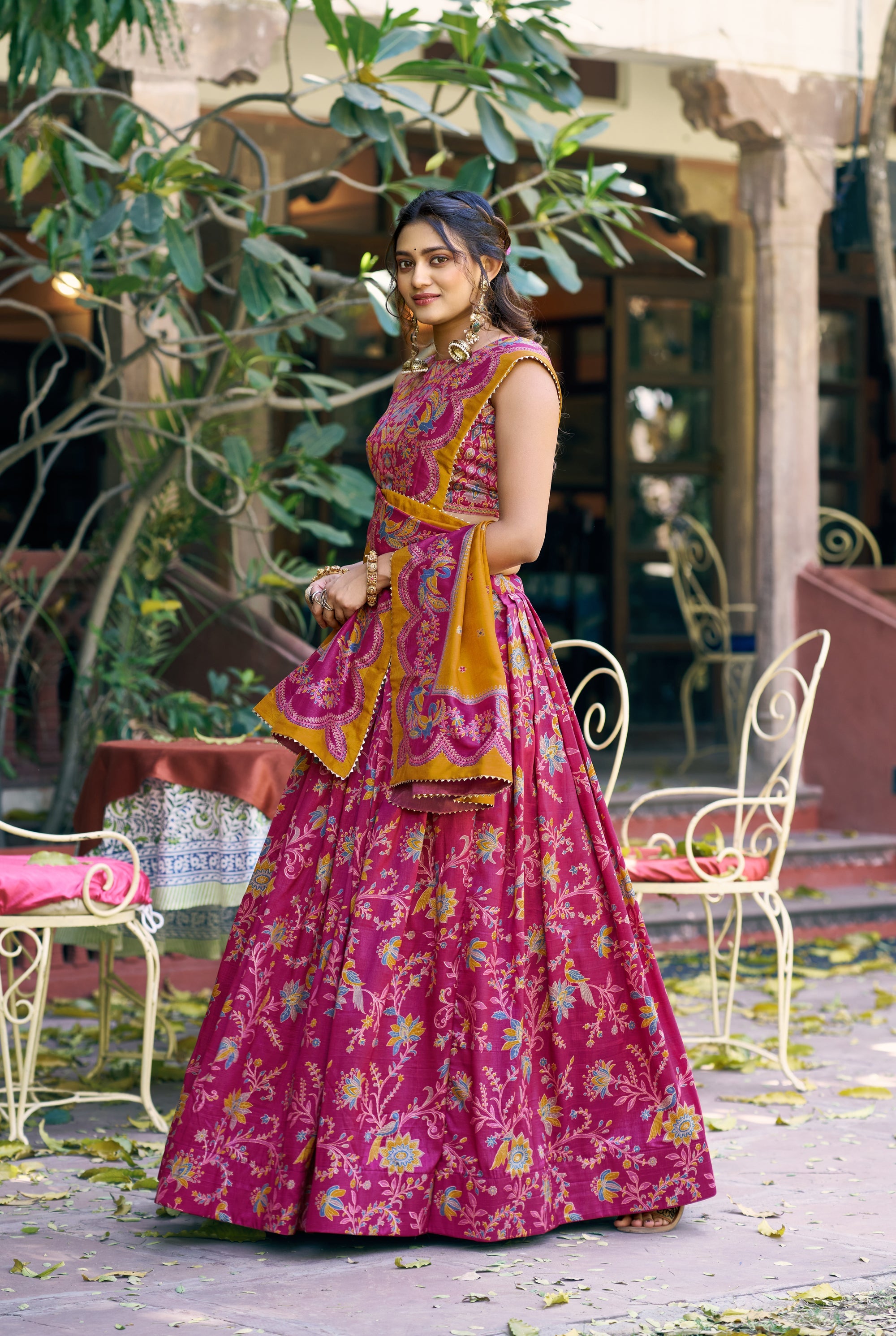 Lorenvalley Fashion Pink Tasar Silk Gilded Motif Foil Printed Lehenga Choli with Dupatta | Grocsy
