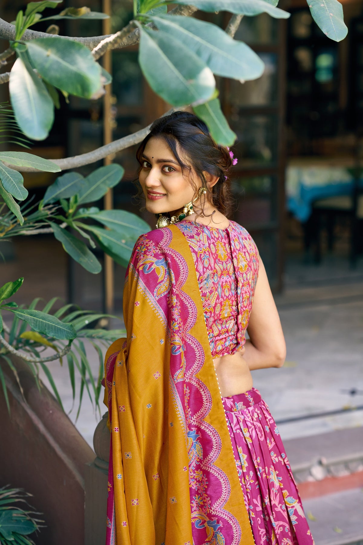 Lorenvalley Fashion Pink Tasar Silk Gilded Motif Foil Printed Lehenga Choli with Dupatta | Grocsy