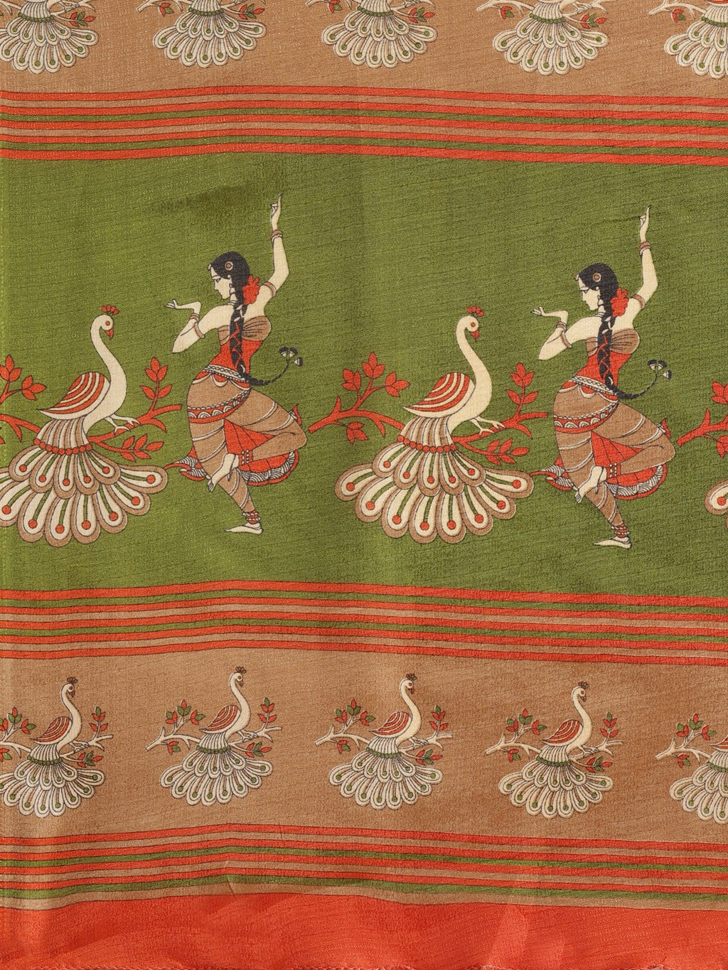 Saree Mall Rust Red & Green Printed Saree | Grocsy