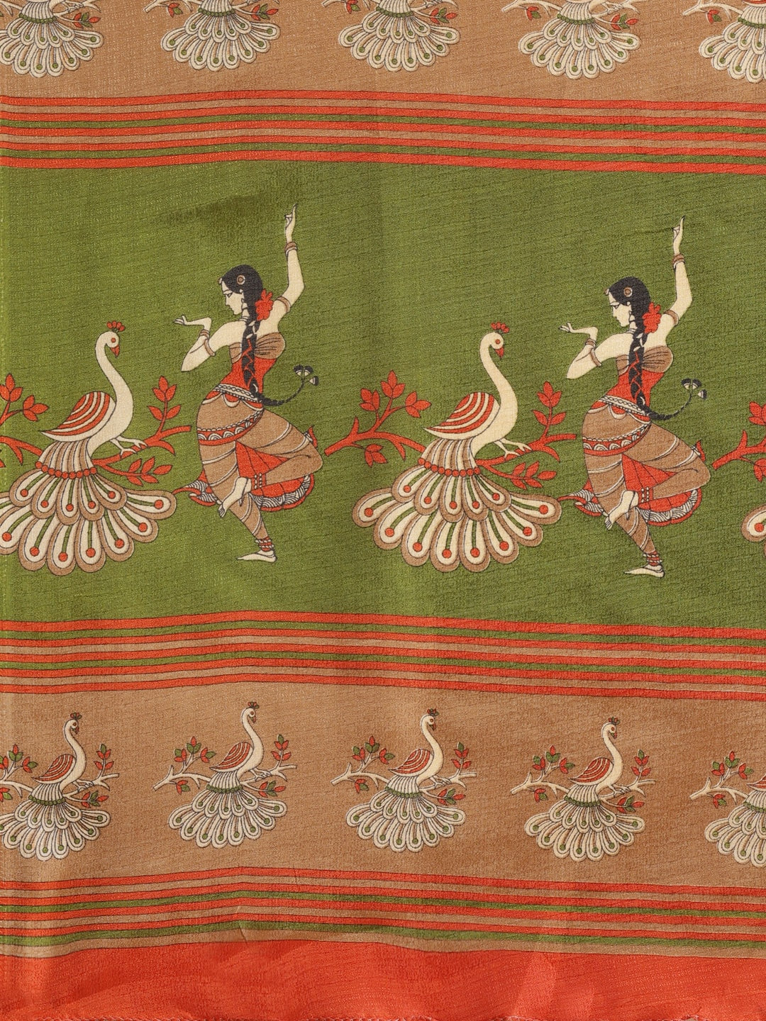 Saree Mall Rust Red & Green Printed Saree | Grocsy