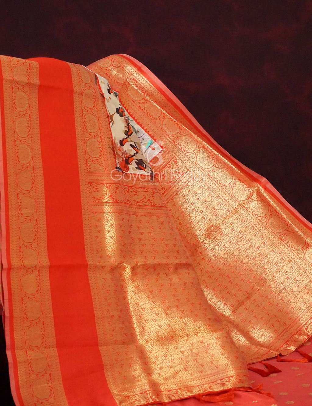 Off White Banaras Border Pichwai Design Banarasi Semi Silk Saree By Gayathri Reddy Designer Studio | Grocsy