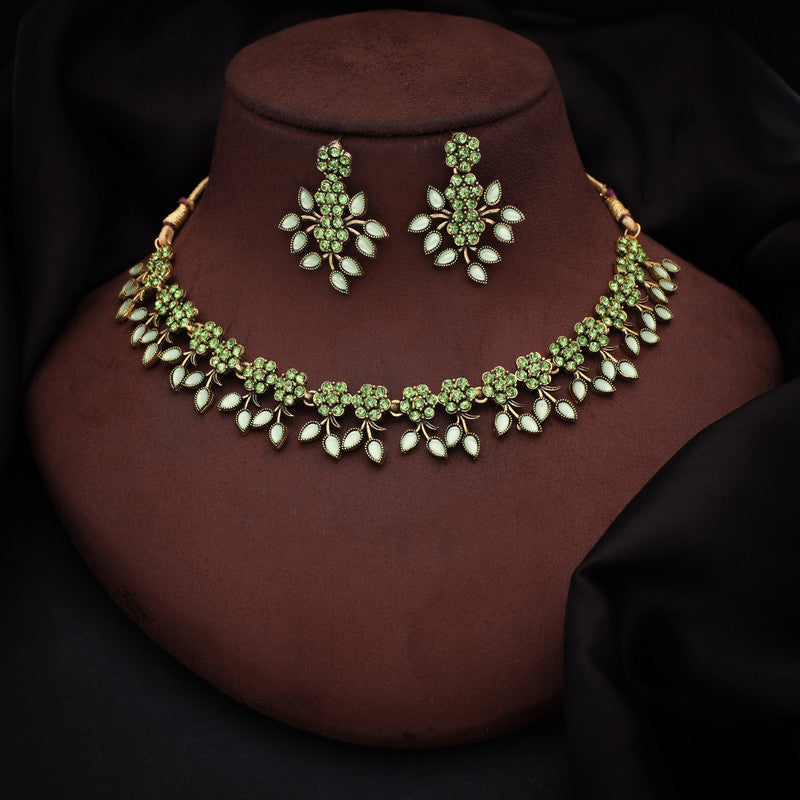 Tehzeeb Creations Sea Green Pack of 1 Gold-Polished Choker Necklace Set With Earring For Women & Girls | Grocsy
