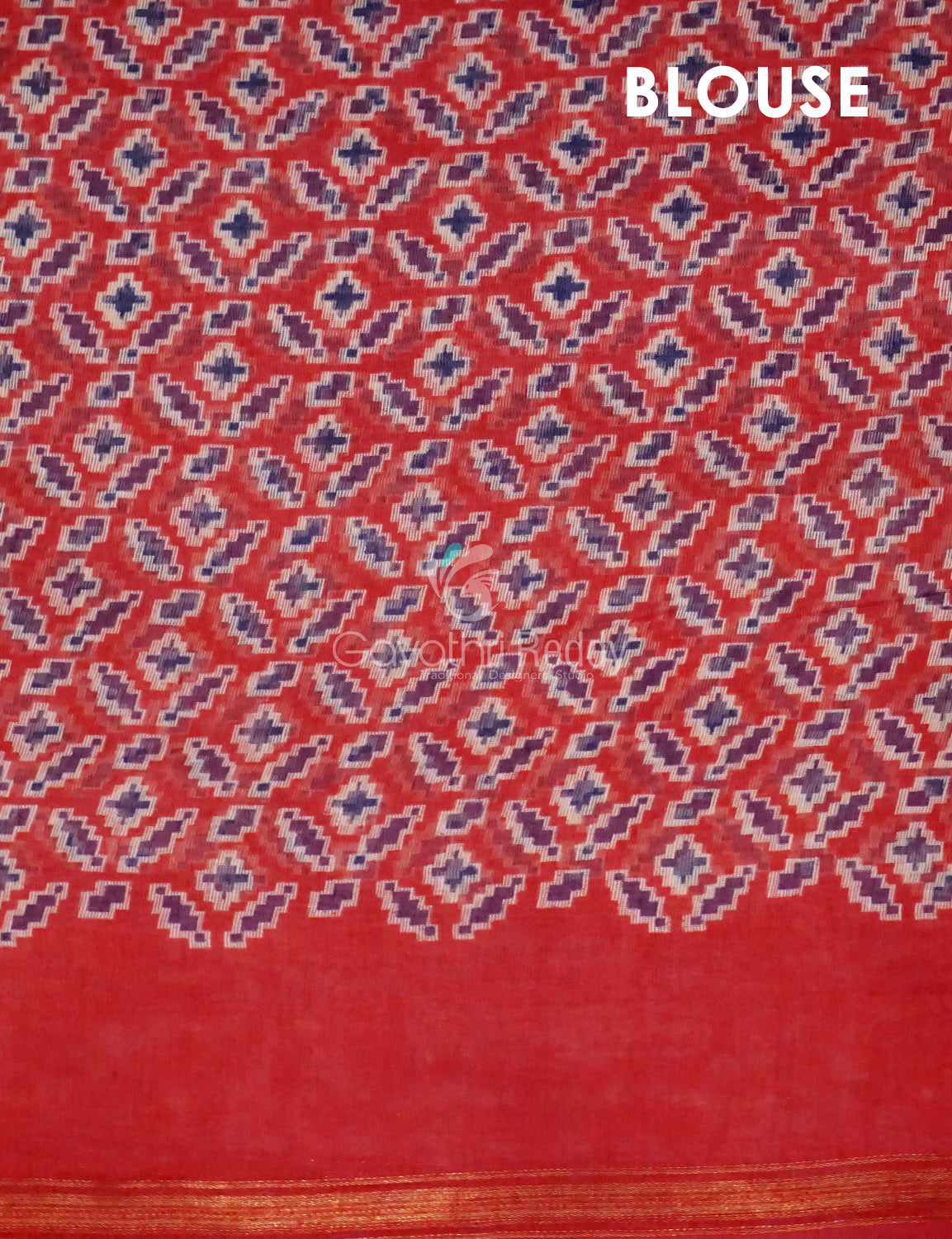 Navy Blue And Red Colour Patola Print Semi Chanderi Saree By Gayathri Reddy Designer Studio | Grocsy
