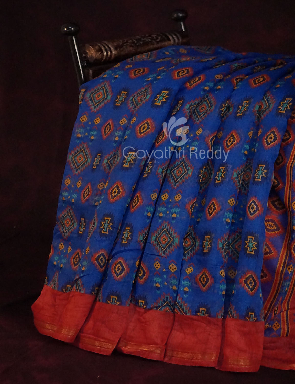 Ink Blue Colour Diamond Design Semi Chanderi Saree By Gayathri Reddy Designer Studio | Grocsy