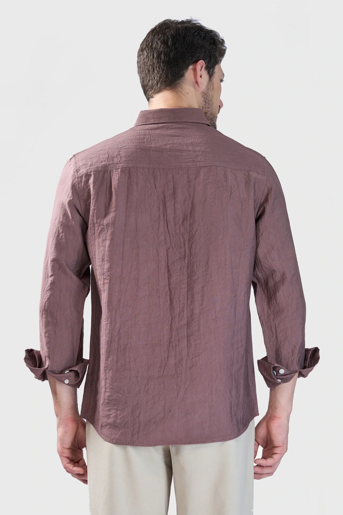 Xkind Brown Crush Wrinkled Look Regular Fit Shirt | Grocsy