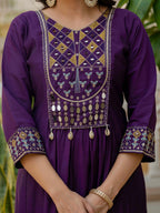 Vedant Vastram Roman Silk Hand Work & Embroidery Work Stitched Kurta Pant Dupatta Set-Purple | Grocsy