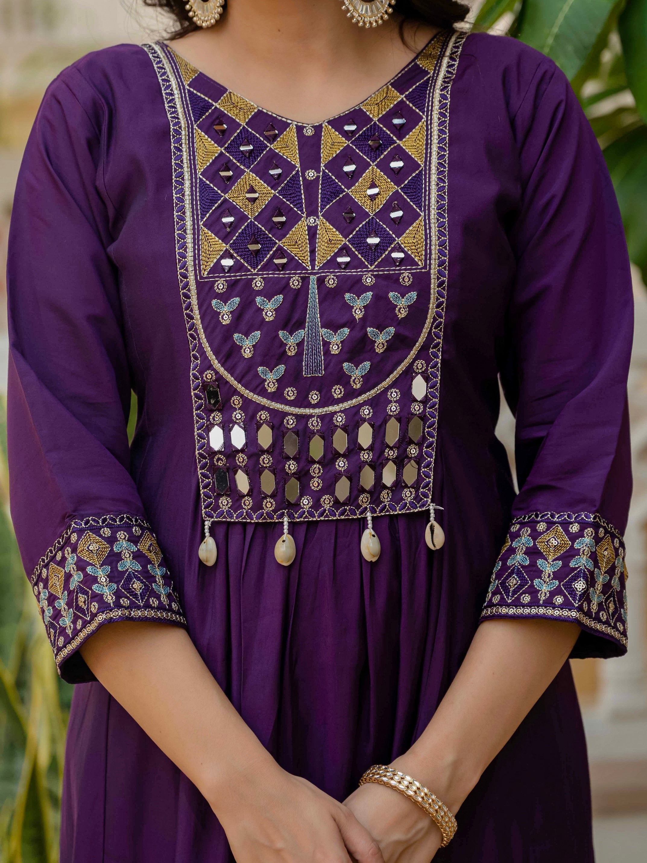 Vedant Vastram Roman Silk Hand Work & Embroidery Work Stitched Kurta Pant Dupatta Set-Purple | Grocsy