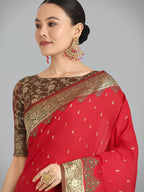 Monjolika Fashion Banarasi Silk Red Color Weaving Designer Saree | Grocsy