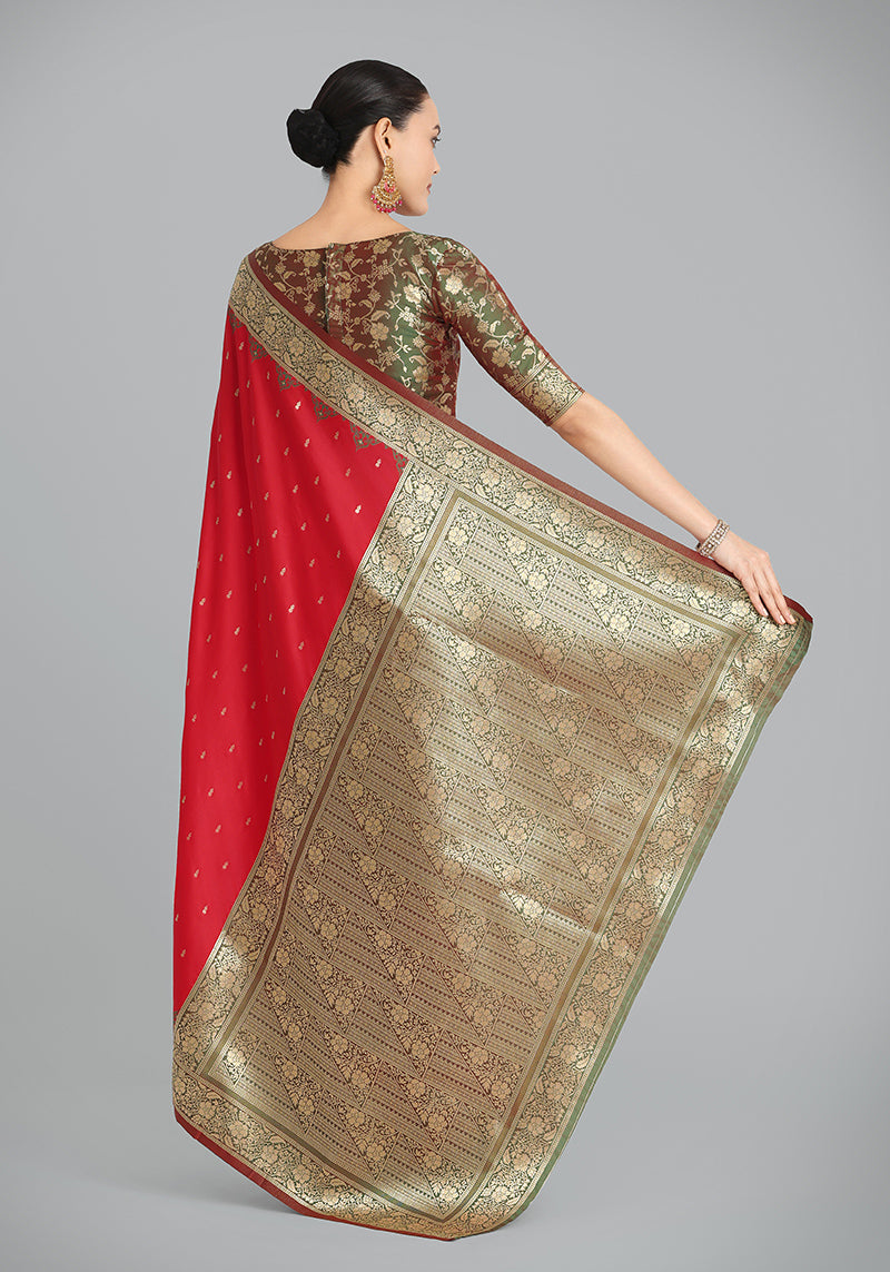 Monjolika Fashion Banarasi Silk Red Color Weaving Designer Saree | Grocsy