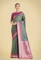Monjolika Fashion Banarasi Silk Olive Green Color Weaving Designer Saree | Grocsy