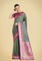 Monjolika Fashion Banarasi Silk Olive Green Color Weaving Designer Saree | Grocsy