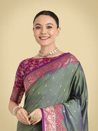 Monjolika Fashion Banarasi Silk Olive Green Color Weaving Designer Saree | Grocsy