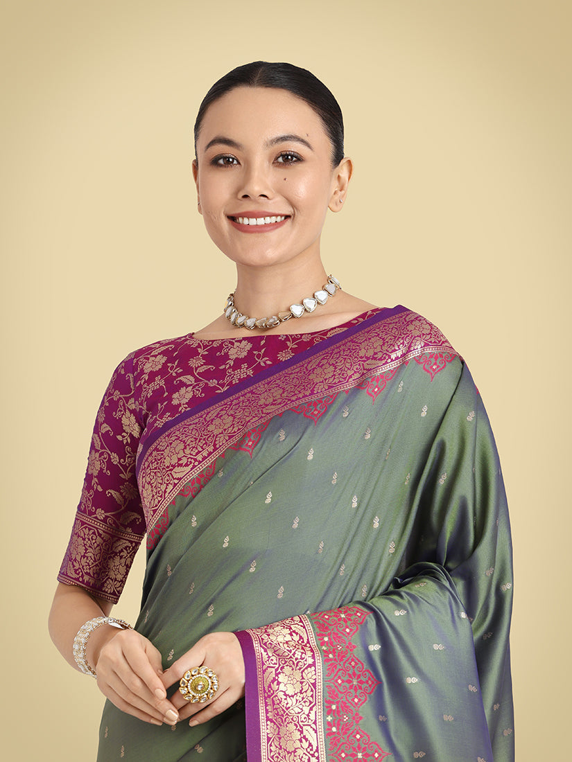 Monjolika Fashion Banarasi Silk Olive Green Color Weaving Designer Saree | Grocsy