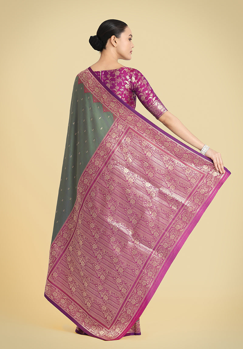 Monjolika Fashion Banarasi Silk Olive Green Color Weaving Designer Saree | Grocsy