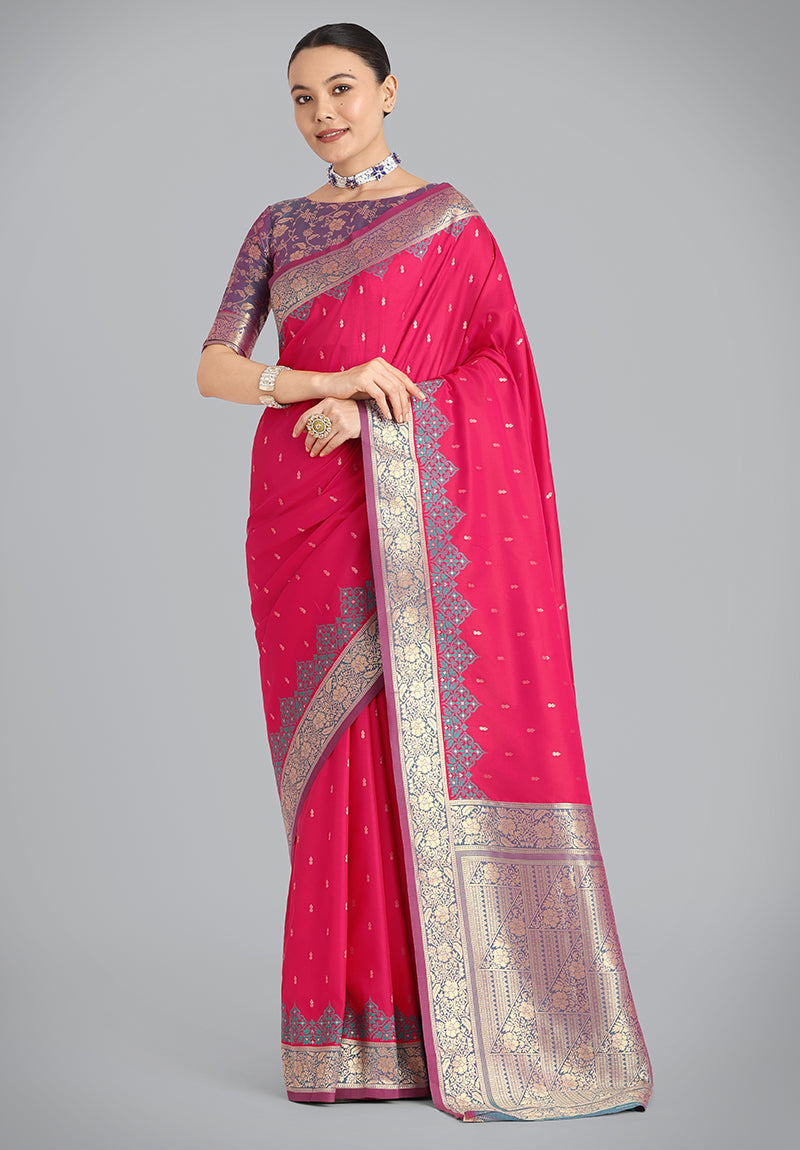 Monjolika Fashion Banarasi Silk Pink Color Weaving Designer Saree | Grocsy