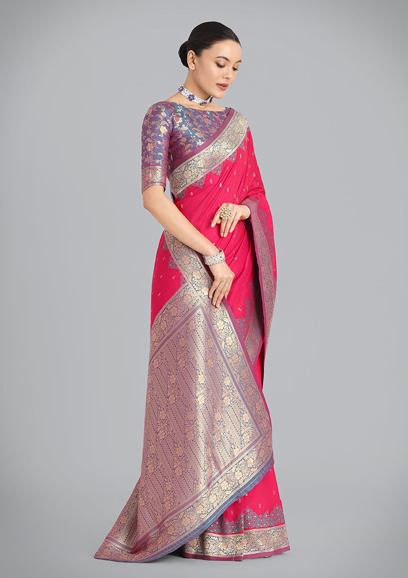 Monjolika Fashion Banarasi Silk Pink Color Weaving Designer Saree | Grocsy