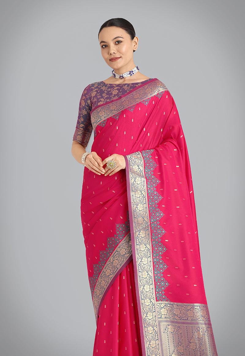 Monjolika Fashion Banarasi Silk Pink Color Weaving Designer Saree | Grocsy