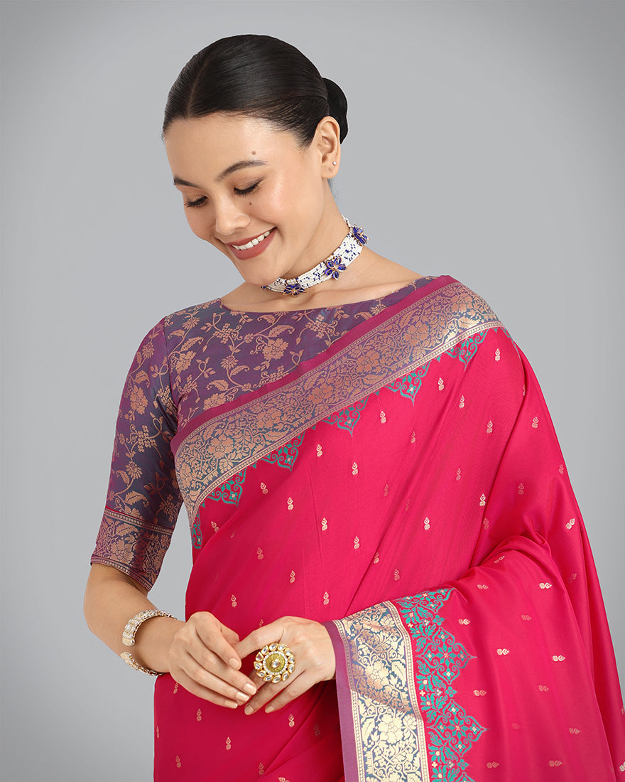 Monjolika Fashion Banarasi Silk Pink Color Weaving Designer Saree | Grocsy