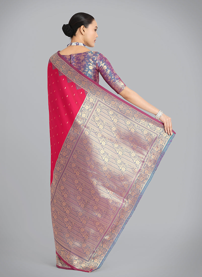 Monjolika Fashion Banarasi Silk Pink Color Weaving Designer Saree | Grocsy