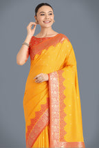 Monjolika Fashion Banarasi Silk Yellow Color Weaving Designer Saree | Grocsy