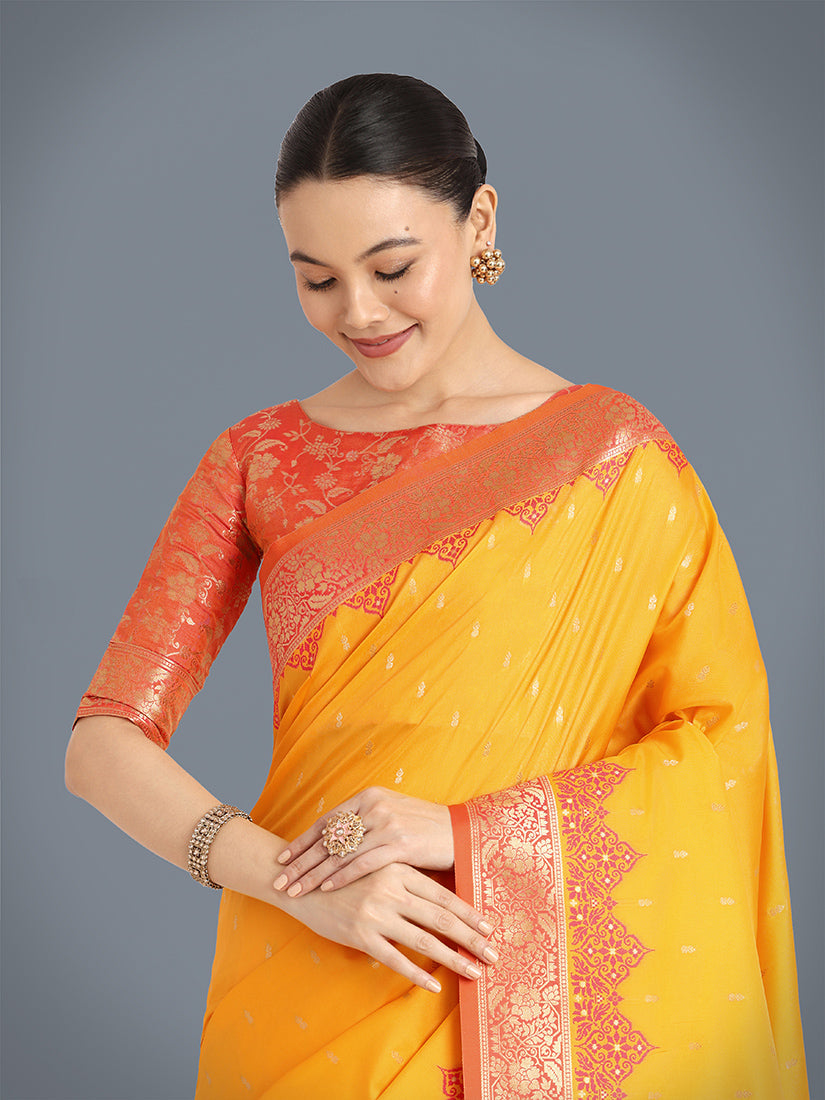 Monjolika Fashion Banarasi Silk Yellow Color Weaving Designer Saree | Grocsy