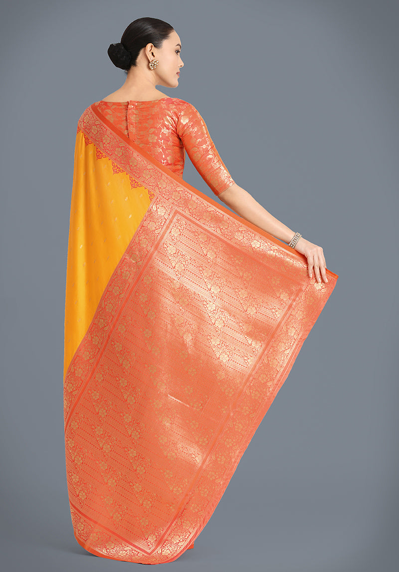 Monjolika Fashion Banarasi Silk Yellow Color Weaving Designer Saree | Grocsy