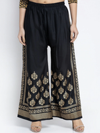 PAVONINE Black Color Block Side Printed Rayon Fabric Sharara For Women | Grocsy