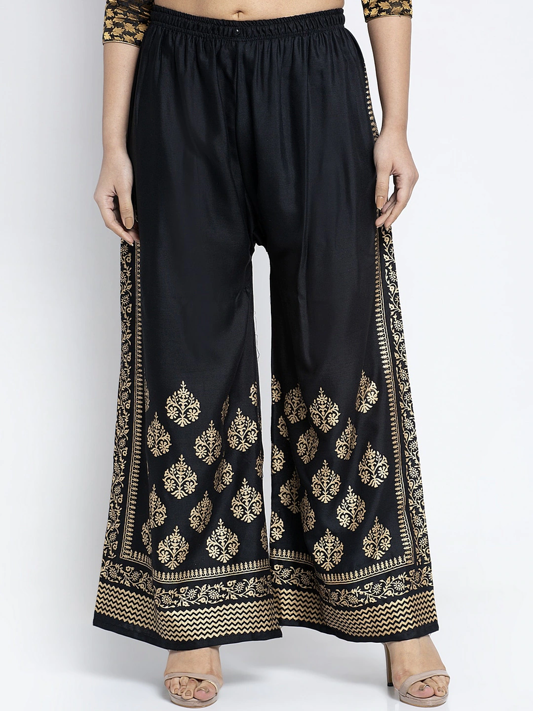 PAVONINE Black Color Block Side Printed Rayon Fabric Sharara For Women | Grocsy