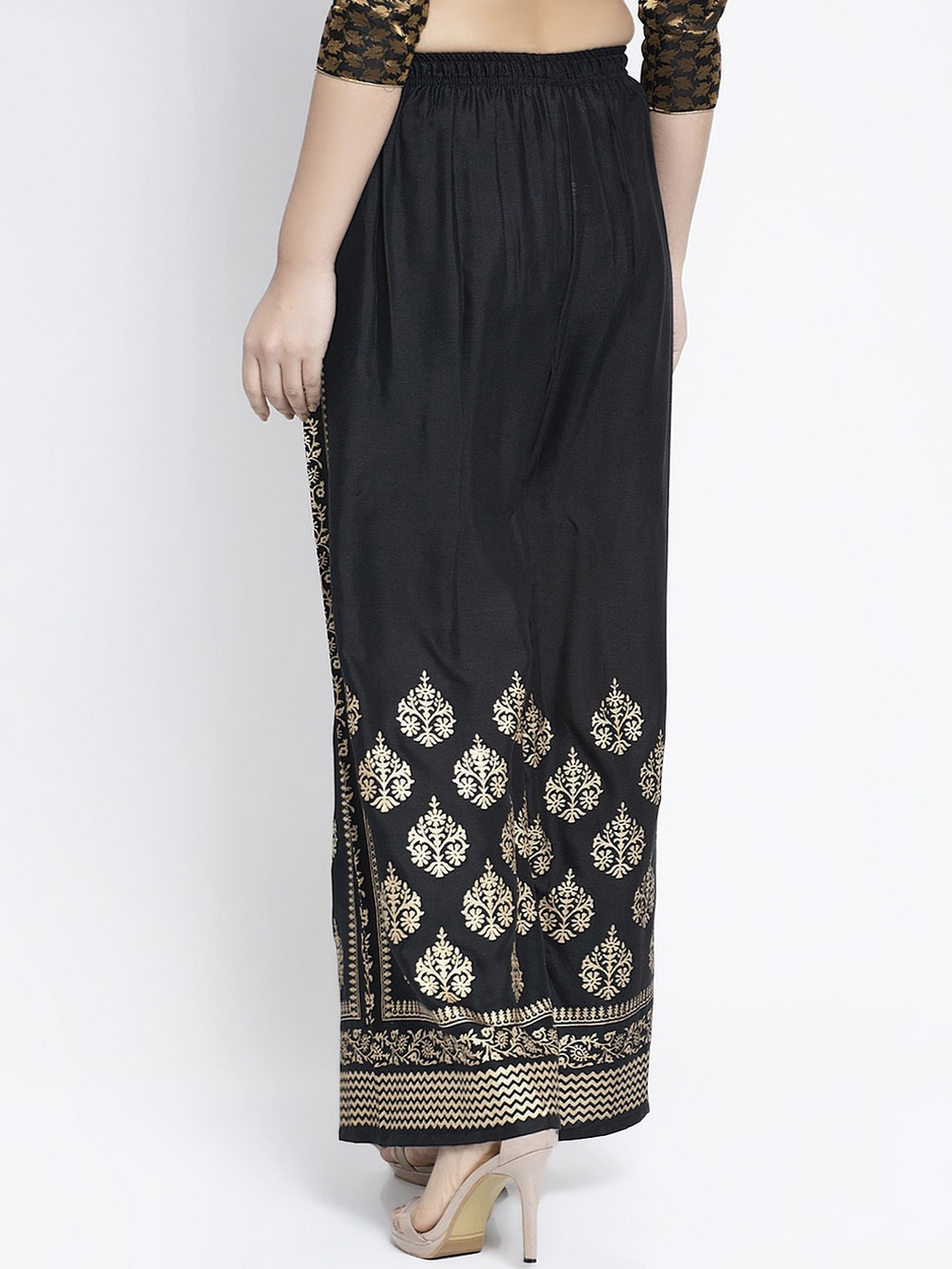 PAVONINE Black Color Block Side Printed Rayon Fabric Sharara For Women | Grocsy
