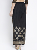 PAVONINE Black Color Block Side Printed Rayon Fabric Sharara For Women | Grocsy