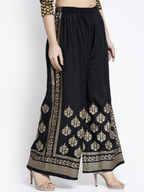 PAVONINE Black Color Block Side Printed Rayon Fabric Sharara For Women | Grocsy