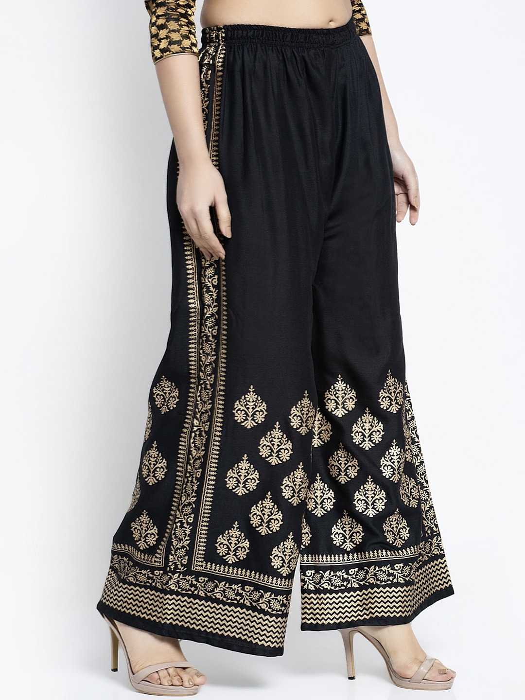 PAVONINE Black Color Block Side Printed Rayon Fabric Sharara For Women | Grocsy