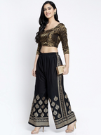 PAVONINE Black Color Block Side Printed Rayon Fabric Sharara For Women | Grocsy