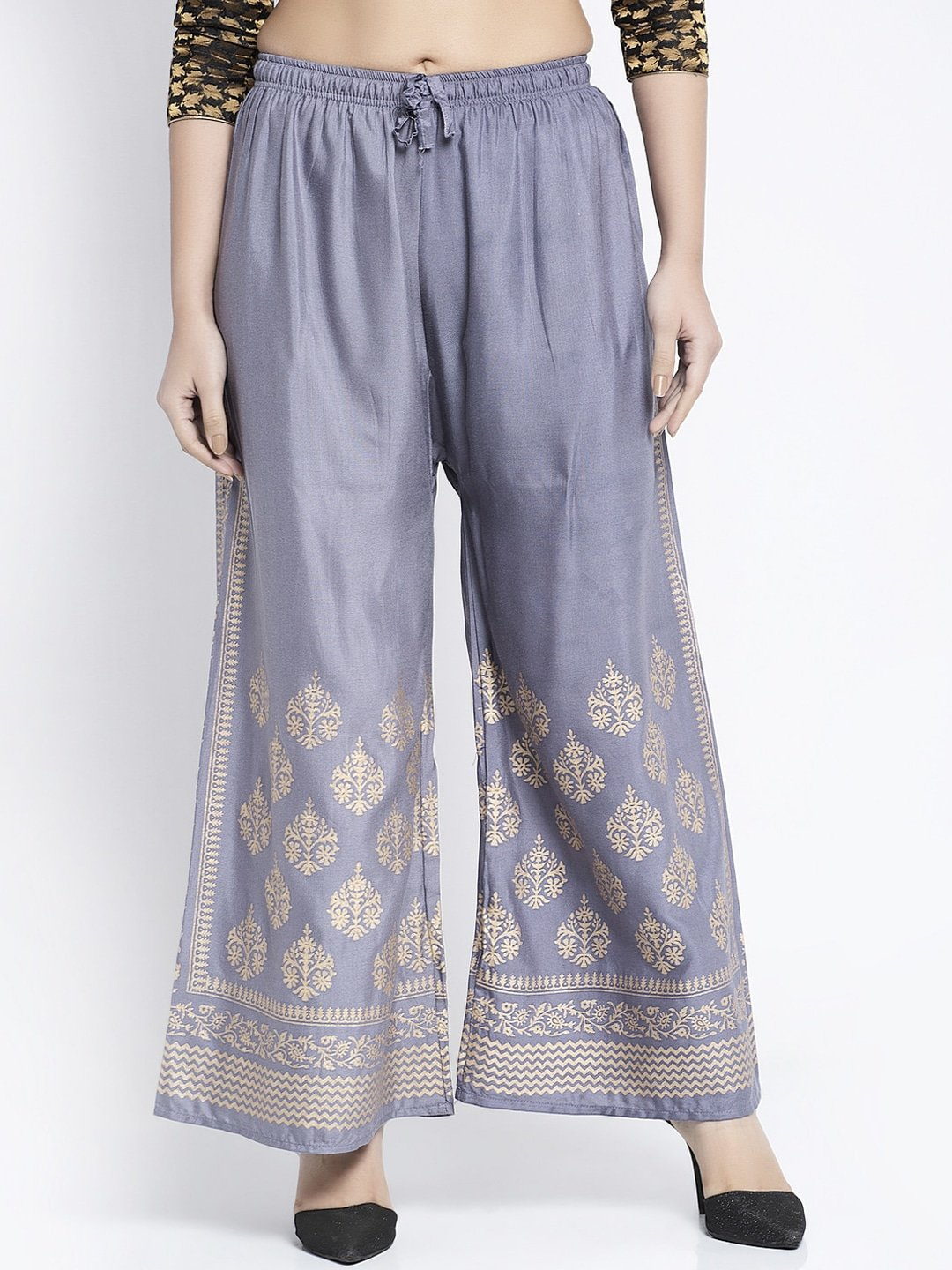 PAVONINE Grey Color Block Side Printed Rayon Fabric Sharara For Women | Grocsy